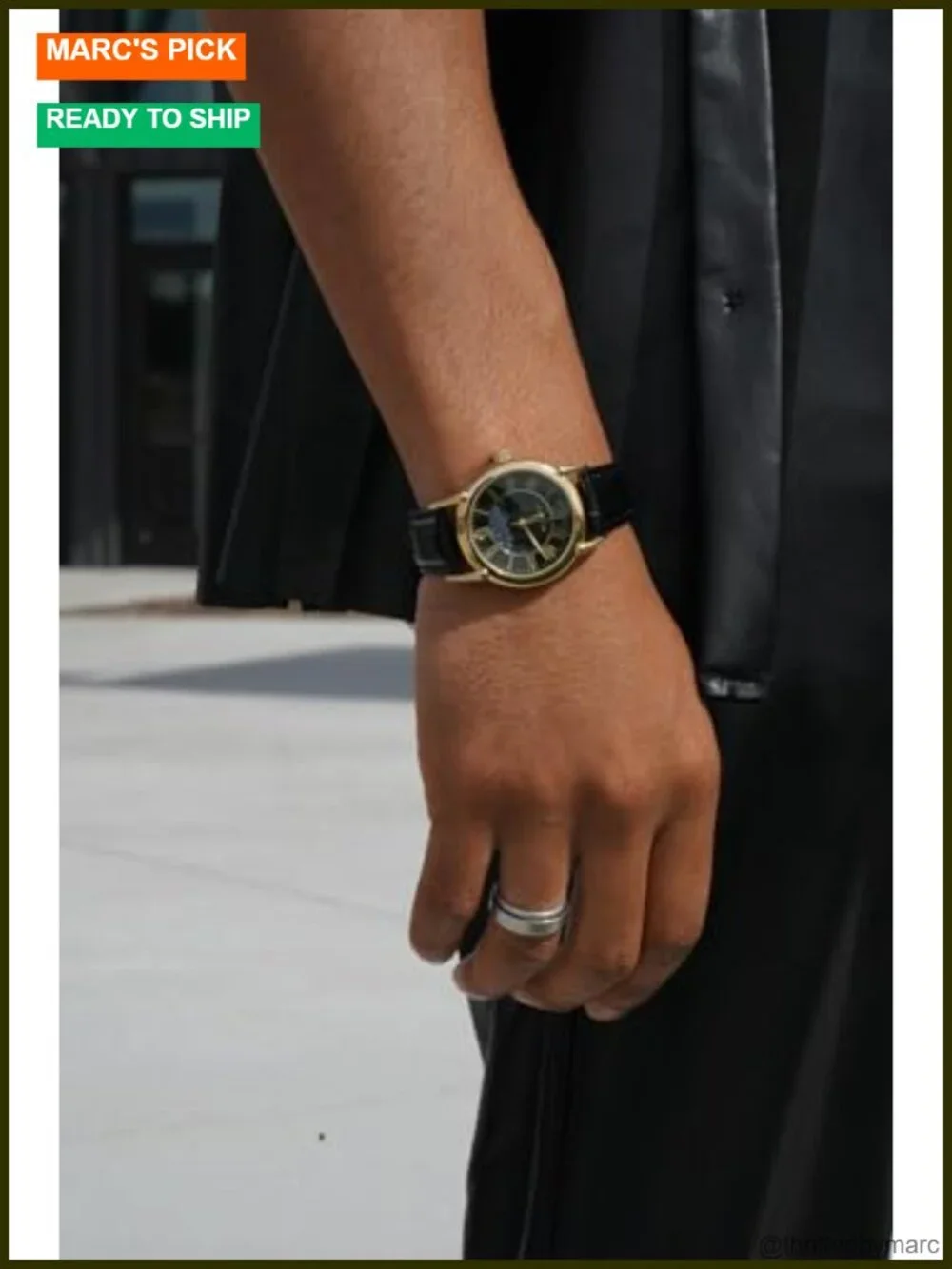 14K Gold Plated Moon Phase Leather Dress Watch